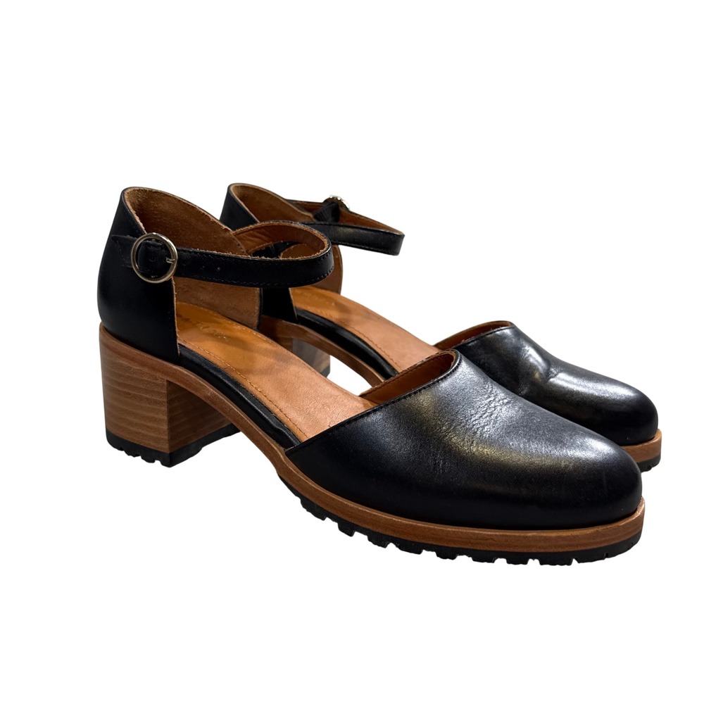 Patina Portland Leather Goods Mary Jane D'Orsay Block Heels Black Leather 10